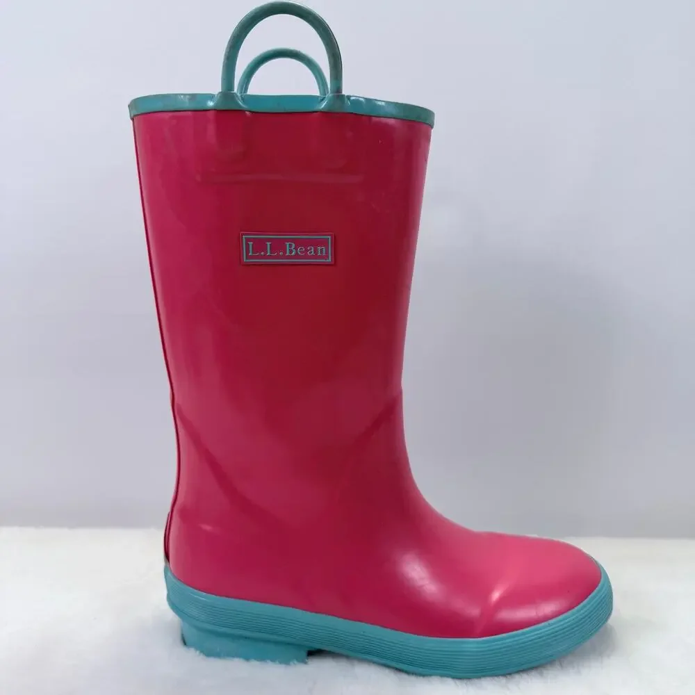 L.L. Bean Kids Puddle Stomper Rain Boots in Pink with Blue Trim Size 2
